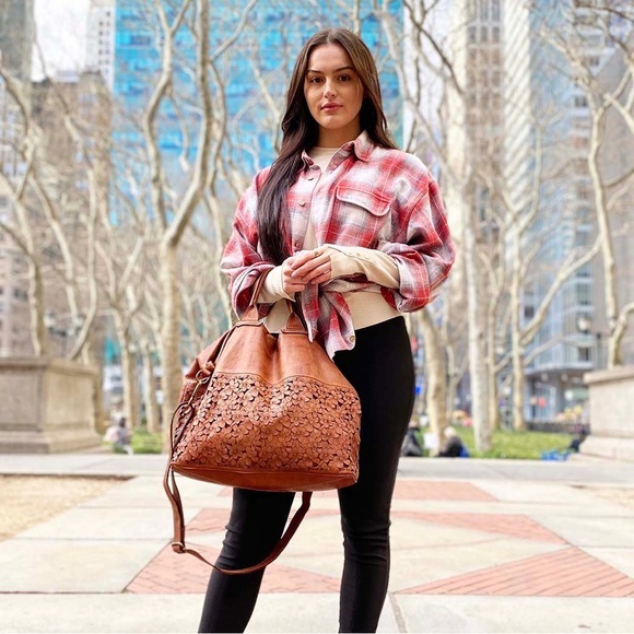 Bolsa Nova Rina Leather Tote Bag-Cognac